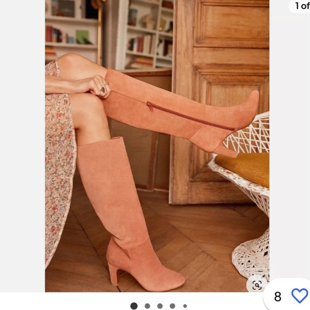 Sezane Andrea high suede boot blush pink